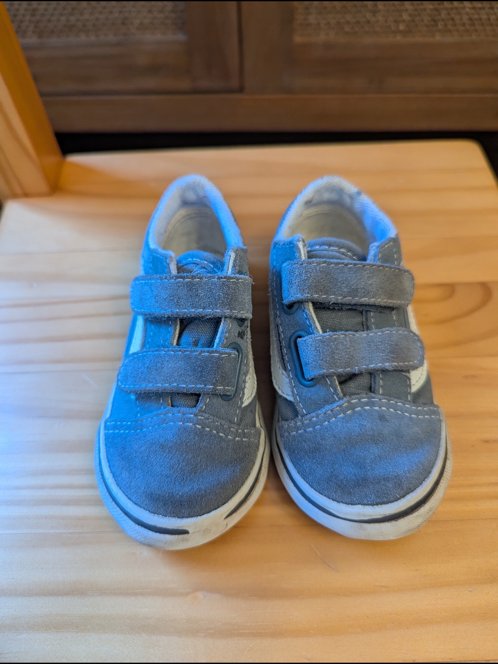 Vans Kids Blue Gray Suede Velcro Sneakers